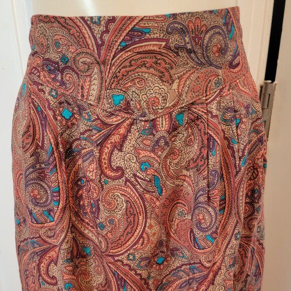 Contemporary Classics Red Floral Paisley Print Midi Tea Length Skirt - Picture 2 of 16